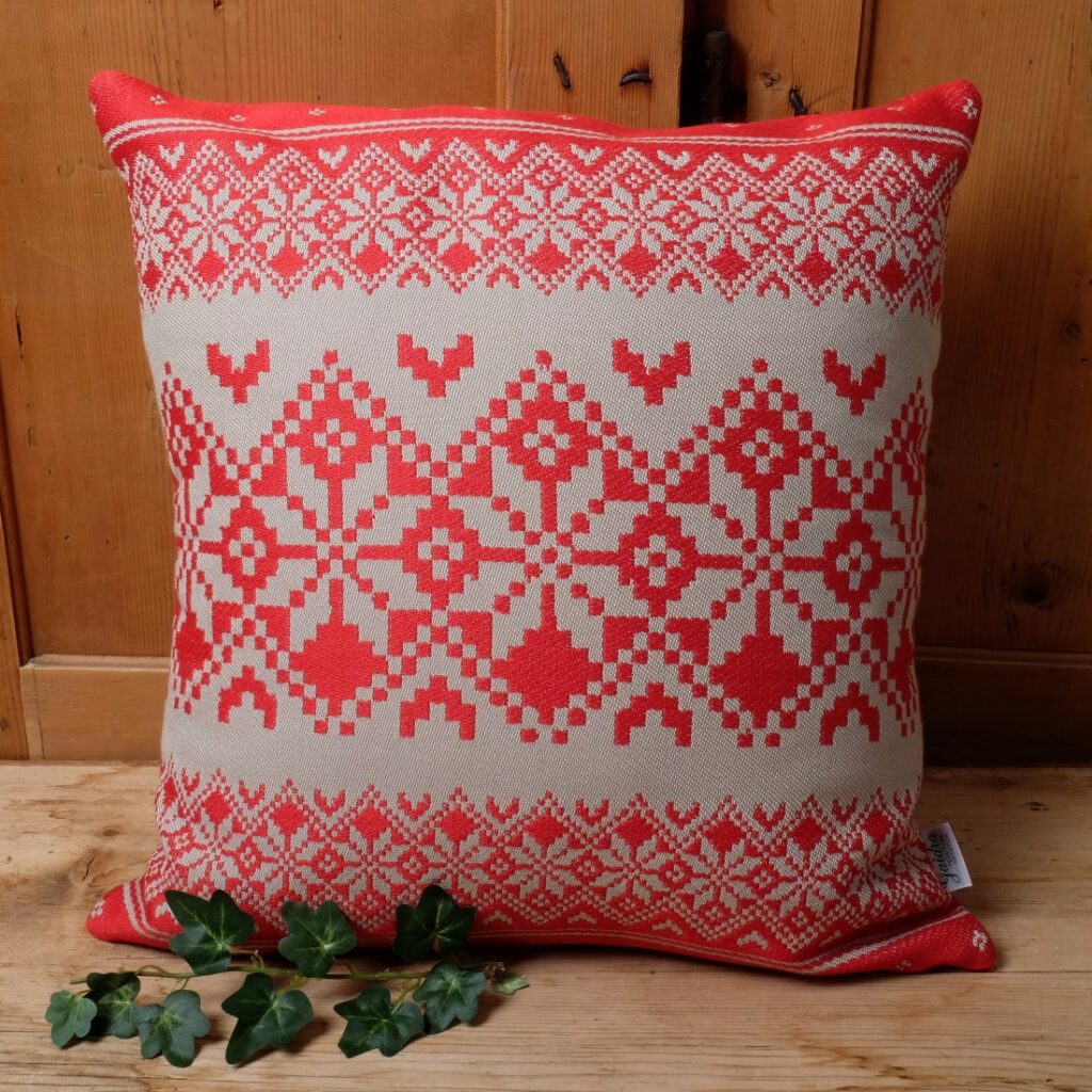 Federa Per Cuscino In Cotone E Lino Stile Vintage – Motivo Bosporus Rosso Antico 55x55cm