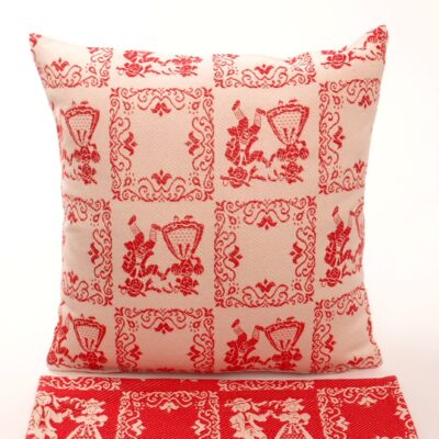 “bordo stelle alpine”, federa cuscino in cotone, fantasia cuore rosso double face, stile tirolese country