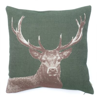 “Testa cervo” federa cuscino in 100% cotone, 40 x 40 cm, colore verde