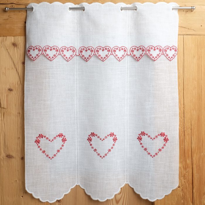 Tenda Da Finestra Stile Tirolese - Ricamo Cervi E Cuori, Rosso, 64x90 Cm - Foto 3
