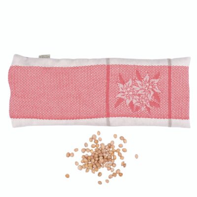 Noccioli di ciliegia, sfoderabile, fantasia “stella alpina” rosso double face, misura lunga ideale per la cervicale