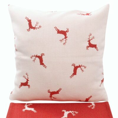 “CERVI ALLOVER” Federa Cuscino, stile tirolese country, rosso e bianco