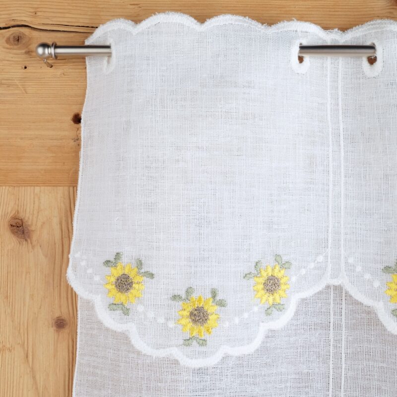 Tenda a vetro in stile country shabby chic, ricamo Girasoli M- 6378