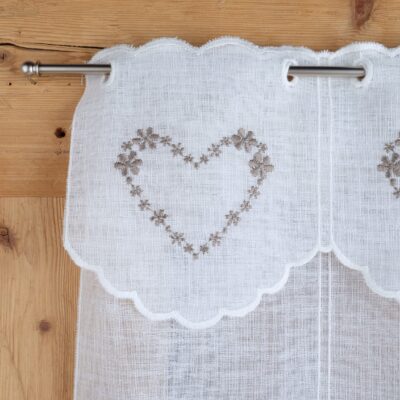 Tendina a vetro in stile tirolese montagna, country shabby chic, Cuore M – 5600, marrone