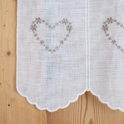 Tendina a vetro in stile tirolese montagna, country shabby chic, Cuore M – 5600, marrone