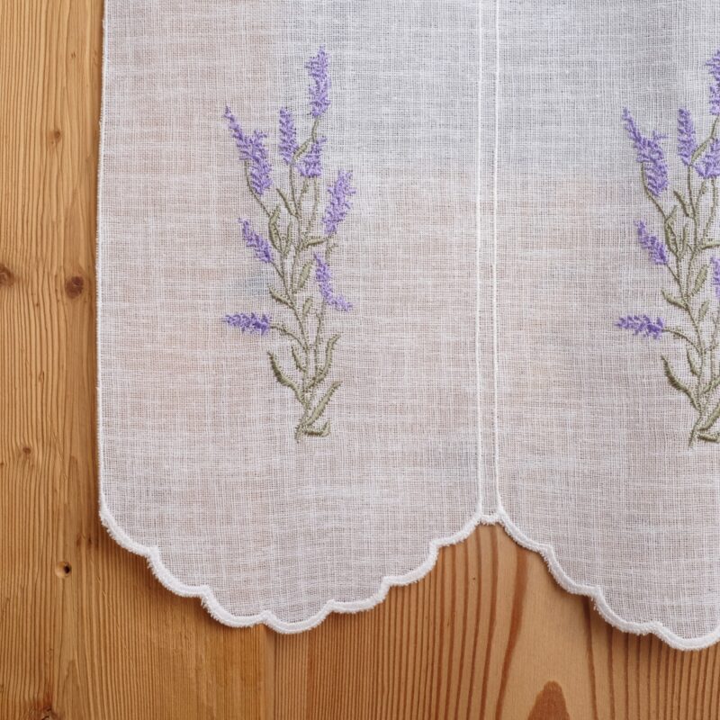 Tendina tenda a vetro in stile tirolese montagna, country shabby chic montagna, ricamata con fiorellini lavanda, m-5635