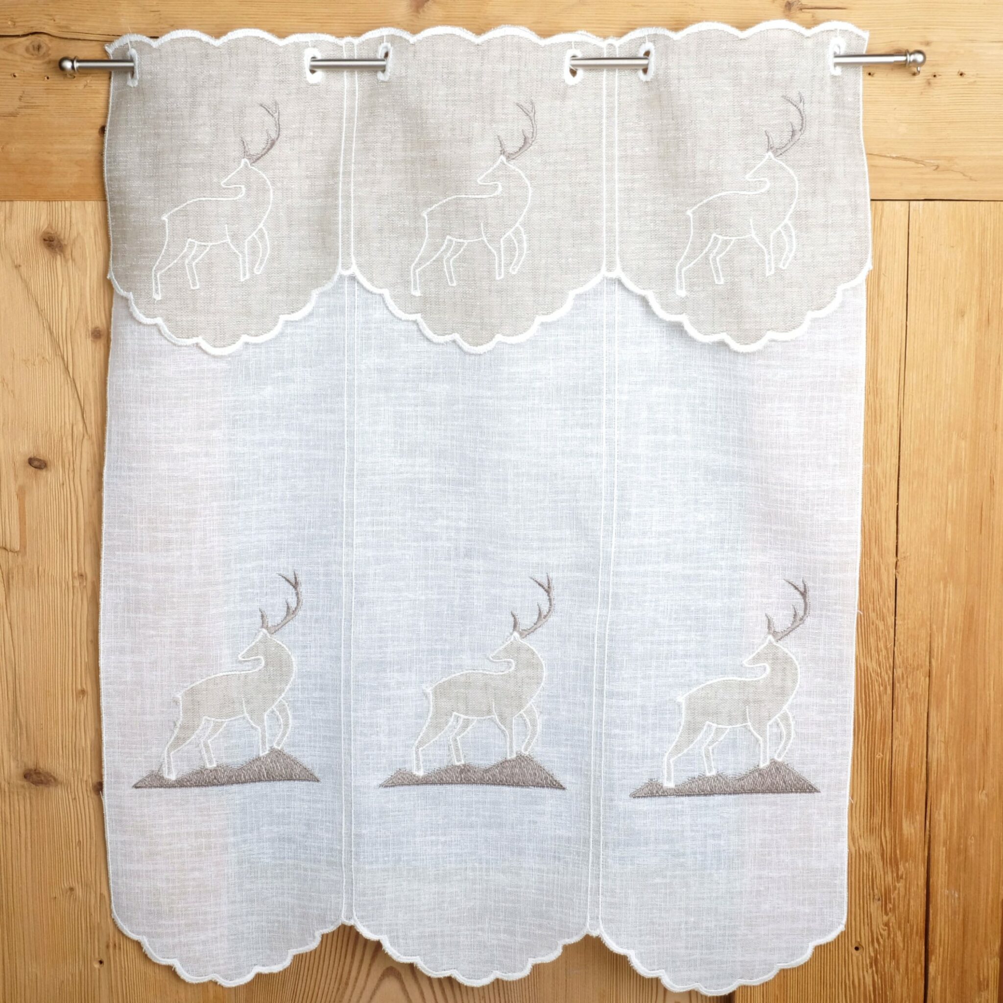 Tenda Da Finestra Stile Tirolese - Ricamo Cervi E Cuori, Rosso, 64x90 Cm - Foto 11