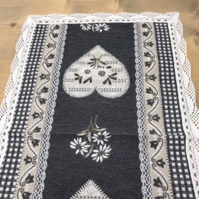 Striscia Runner in stile tirolese con pizzo, cuori, blú azzurro, a punta