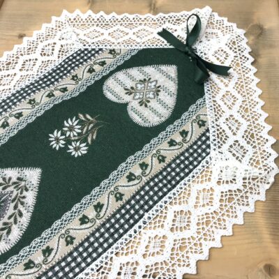 Striscia Runner in stile tirolese con pizzo, cuori, blú azzurro, a punta