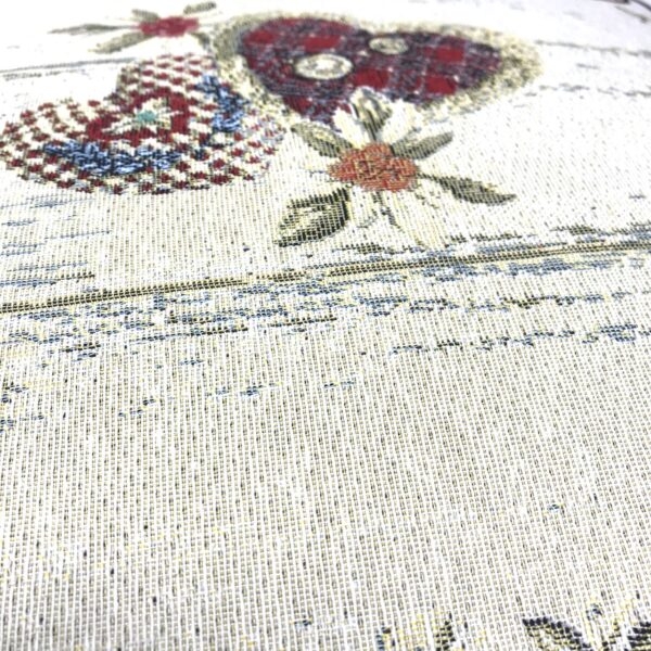 Cuscino federa in tessuto gobelin shabby chic, cuori e fiori, 44×44 cm, alpinestyle