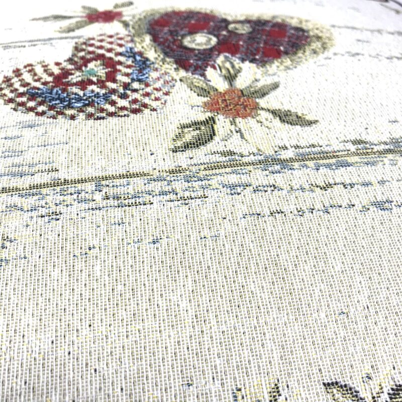 Cuscino federa in tessuto gobelin shabby chic, cuori e fiori, 44×44 cm, alpinestyle