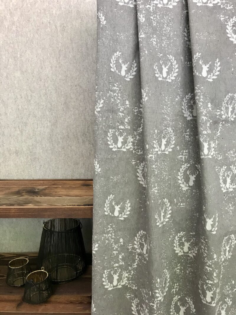 Tende Tendaggi su misura, fantasia cervi vintage, stile montagna chalet, misto lino, fantasia jacquard