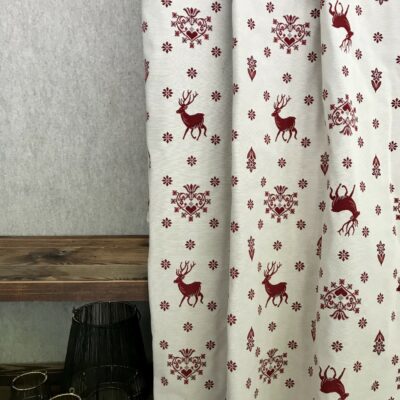 Tenda su misura tirolese country montagna, cuori e cervi rosso bordeaux, coprente