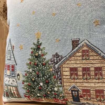 Cuscino federa natalizia, paesaggio invernale natalizio, 44×44 cm, Natale, multicolor con lurex