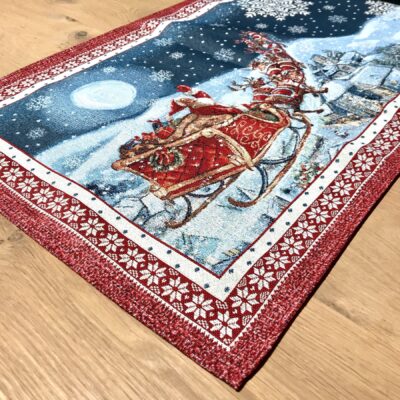 Cuscino federa natalizia, Babbo Natale con slitta e renne, 44×44 cm, Natale, multicolor con lurex