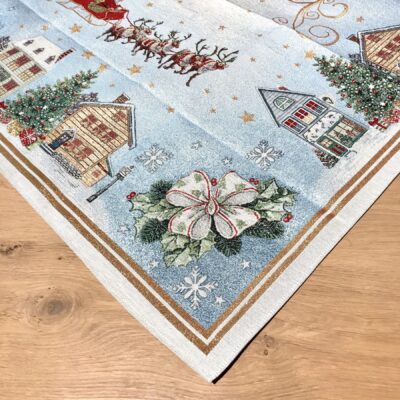 Cuscino natalizio, Babbo Natale con slitta e renne e bambini, 40×70 cm, Natale, gobelin