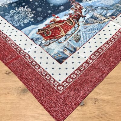 Striscia runner Babbo di Natale con slitta e renne, fantasia natalizia con lurex, varie misure