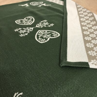 Tovaglietta centrotavola con cervi, cuori e stelle alpine, stile tirolese montagna, 100% cotone, 85 x 85 cm, colore verde