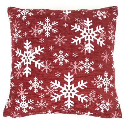 Cuscino  rosso fiocchi di neve, ciniglia 44×44 cm, rosso