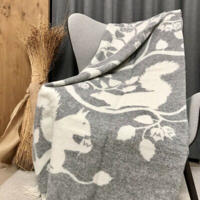 Coperta di pura lana fantasia gatti, color grigio double face, singola 130 x 170