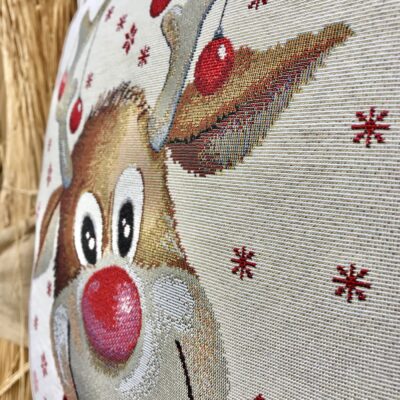 Cuscino natalizio con renna RUDOLF 2, Natale, gobelin, 44×44 cm