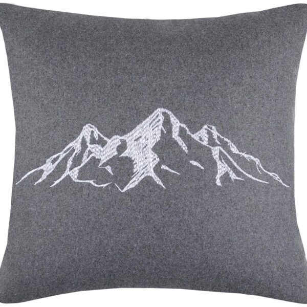 Cuscino con montagne ricamate, in simil lana Loden, grigio, CHARVIN