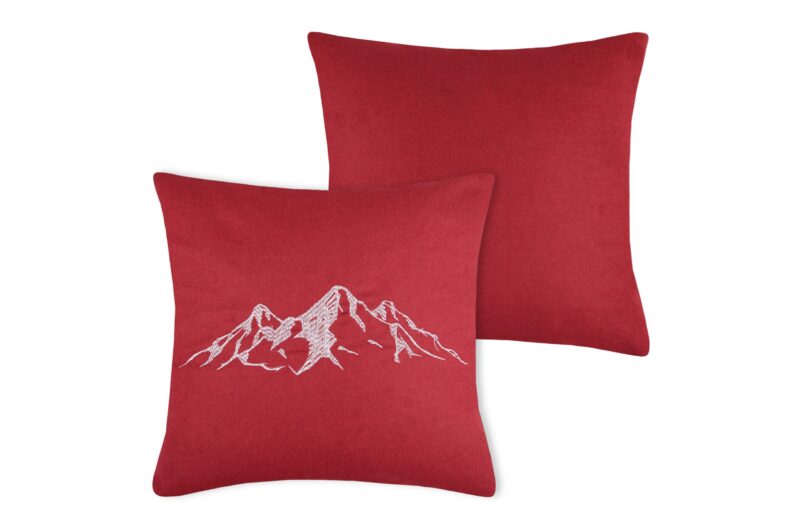 Cuscino con montagne ricamate, in simil lana Loden, rosso, CHARVIN