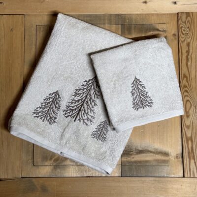 Asciugamani da montagna con ricamo alberi, in spugna, stile tirolese montagna, colore beige