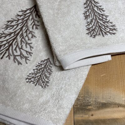 Asciugamani da montagna con ricamo alberi, in spugna, stile tirolese montagna, colore beige