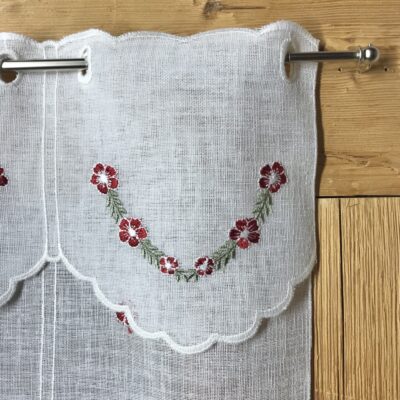 Tenda a vetras ricamata con scuori e fiori, stile montagna, 7432 Tenda a vetras ricamata con scuori e fiori, stile montagna, 7432