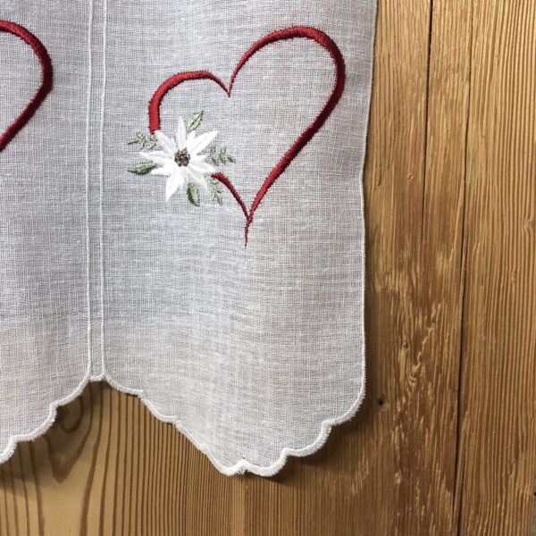 Rideau Tyrolien Sur Mesure Gaidra – Cœur Et étoiles Brodés, Rouge, Lin Synthétique - 48x60 Cm, Style Alpin Rustique