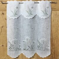 Tenda a vetro tirolese ricamata, cuori e stelle alpine, stile montagna, 7458 cuore st. alpine