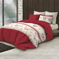 Parure copripiumino con fantasia cuori, stile tirolese, in puro cotone – CHAMBERY tortora