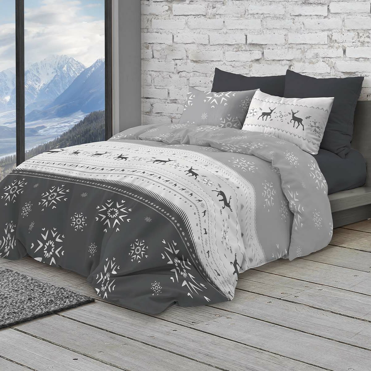 Copripiumino Tirolese Valgardena - Matrimoniale 250x200 Cm, Cotone, Design Montagna Con Cervi - Foto 2