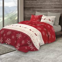 Parure copripiumino con cervi e fiocchi di neve, stile tirolese, in puro cotone – ISERE grigio antracite