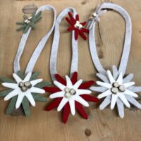 Fermatenda, lega tenda, decorativo con stelle alpine, stile tirolese, grigio e rosso