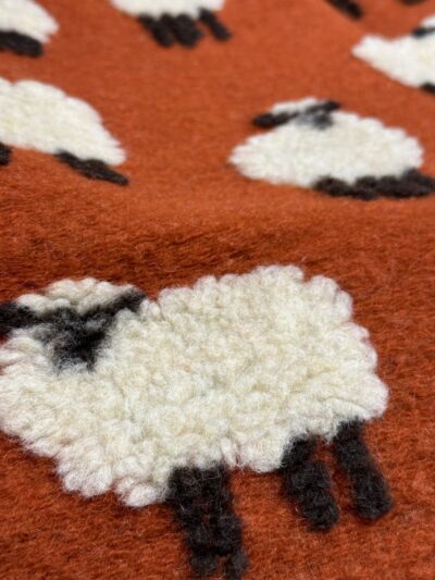 Coperta in lana cotta con PECORELLE, stile montagna, colore bruciato mattone, 150×170 cm