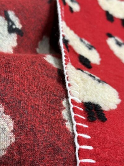 Coperta in lana cotta con PECORELLE, stile montagna, colore rosso, 150×170 cm