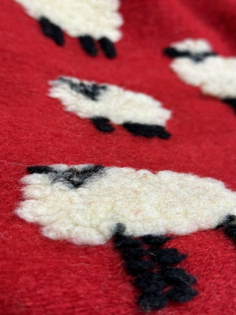 Coperta in lana cotta con PECORELLE, stile montagna, colore rosso, 150×170 cm