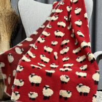 Coperta in lana cotta con PECORELLE, stile montagna, colore bruciato mattone, 150×170 cm