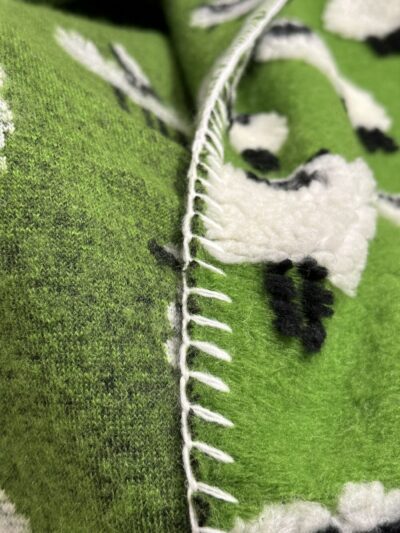 Coperta di lana con PECORELLE, stile montagna, colore verde chiaro, 150×170 cm