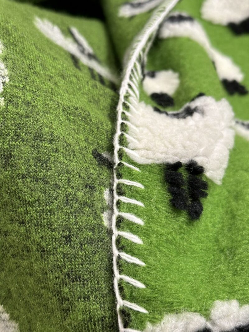 Coperta di lana con PECORELLE, stile montagna, colore verde chiaro, 150×170 cm