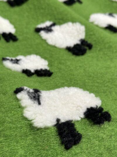 Coperta di lana con PECORELLE, stile montagna, colore verde chiaro, 150×170 cm