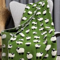 Coperta in lana cotta con MARGHERITE, stile montagna, colore grigio e marrone e verde, 150×170 cm