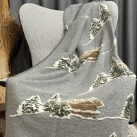 Coperta in lana cotta con BAITA, stile montagna, colore tortora, 150×170 cm