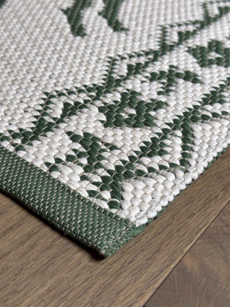 Tappeto Tirolese con CERVI E CUORE, doubleface verde ecrù, 60×120 cm