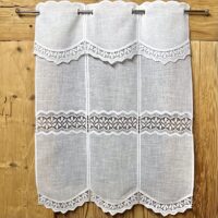 Tenda a vetro cucina con ricamo stelle alpine grigio, stile montagna, M-7789