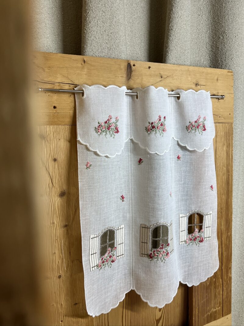 Tenda a vetro per cucina con ricamo finestra e fiori, M-7798