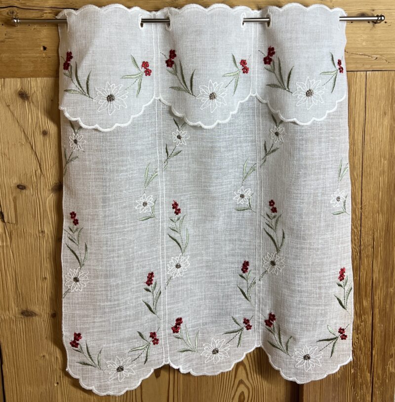 Tenda a vetro per cucina con ricamo fiori rossi, M- 7941 col 19, Rami e Fiori