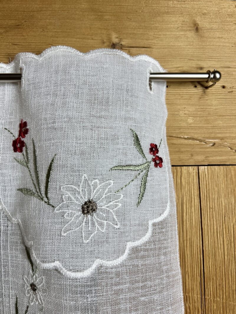 Tenda a vetro per cucina con ricamo fiori rossi, M- 7941 col 19, Rami e Fiori
